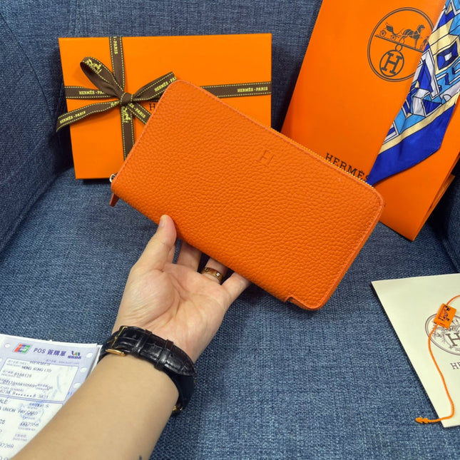 HM SILK'IN CLASSIC WALLET 19 ORANGE GRAINED CALFSKIN