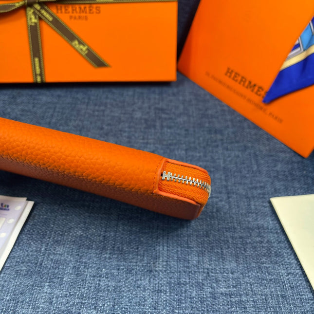 HM SILK'IN CLASSIC WALLET 19 ORANGE GRAINED CALFSKIN