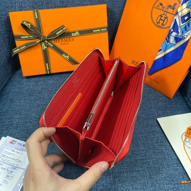 HM SILK'IN HOLED WALLET 19 RED GRAINED CALFSKIN