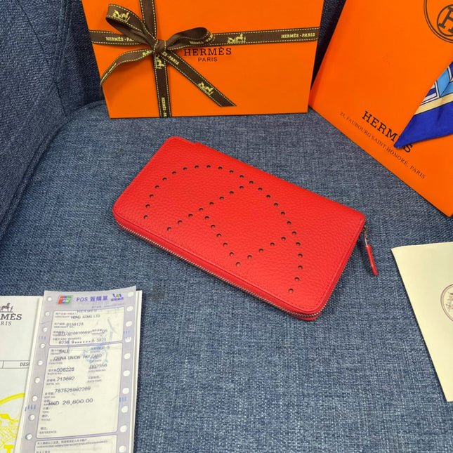 HM SILK'IN HOLED WALLET 19 RED GRAINED CALFSKIN