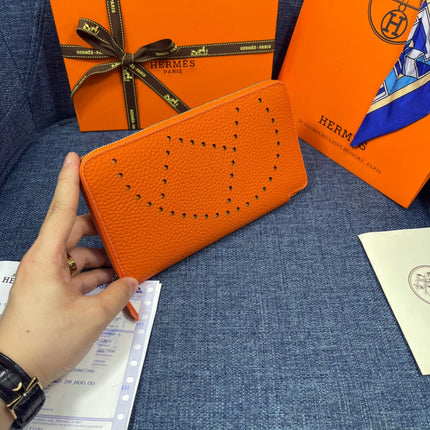 HM SILK'IN HOLED WALLET 19 ORANGE GRAINED CALFSKIN