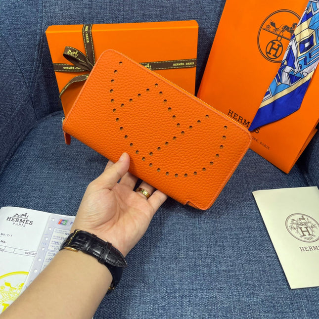 HM SILK'IN HOLED WALLET 19 ORANGE GRAINED CALFSKIN