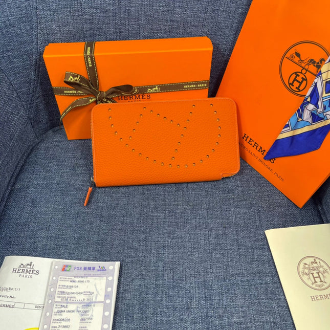 HM SILK'IN HOLED WALLET 19 ORANGE GRAINED CALFSKIN