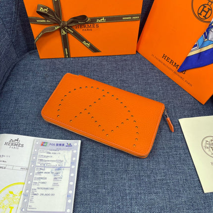 HM SILK'IN HOLED WALLET 19 ORANGE GRAINED CALFSKIN