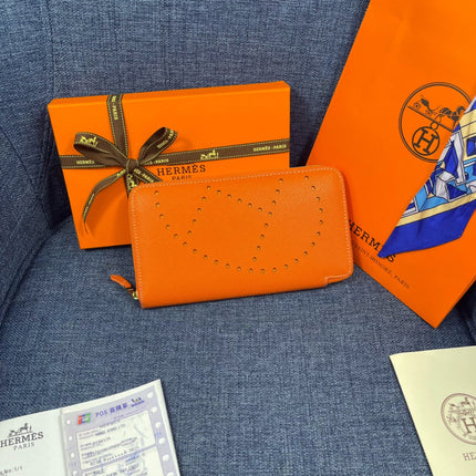 HM SILK'IN HOLED WALLET 19 ORANGE CALFSKIN