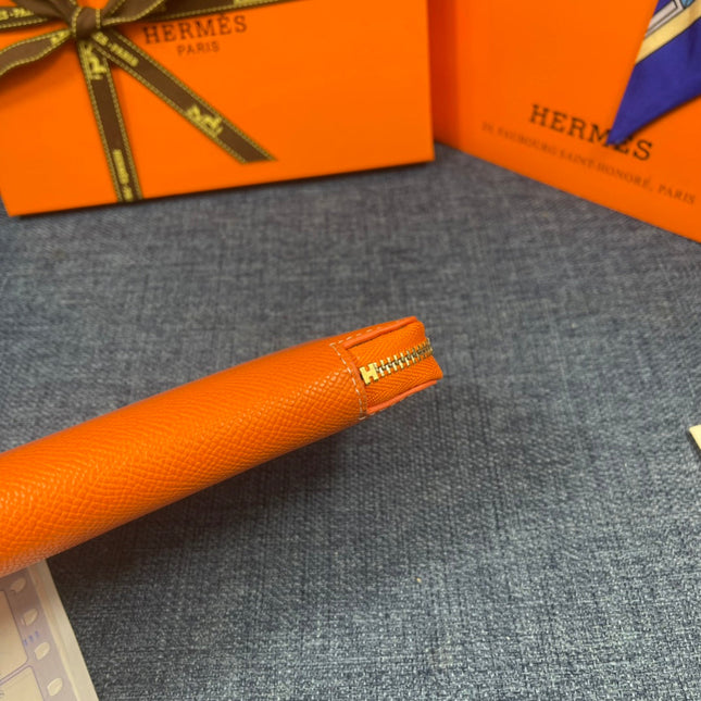 HM SILK'IN HOLED WALLET 19 ORANGE CALFSKIN