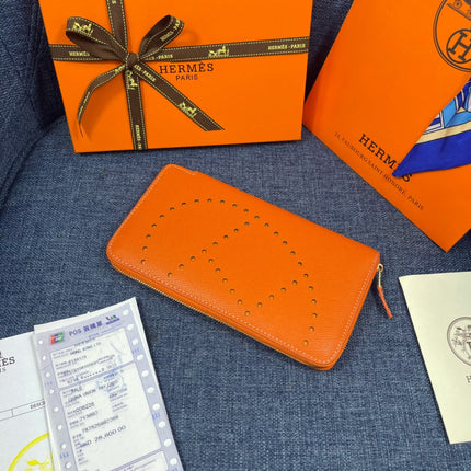 HM SILK'IN HOLED WALLET 19 ORANGE CALFSKIN