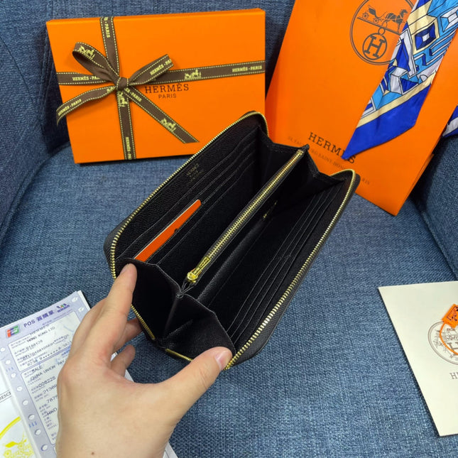 HM SILK'IN HOLED WALLET 19 BLACK CALFSKIN