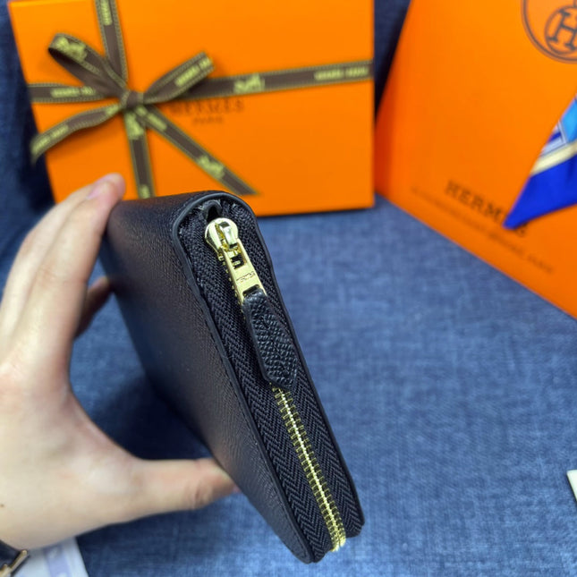 HM SILK'IN HOLED WALLET 19 BLACK CALFSKIN
