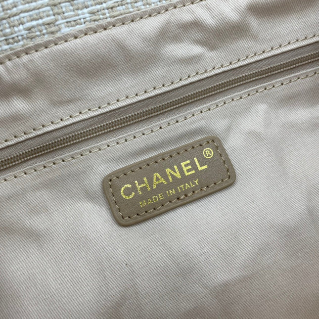 CC DEAUVILLE LARGE 38 TOTE BAG IN BEIGE CANVAS GOLD HARDWARE