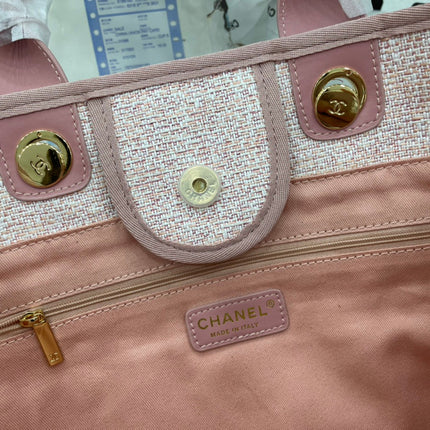 CC DEAUVILLE LARGE 38 TOTE BAG IN LIGHT PINK CANVAS GOLD HARDWARE