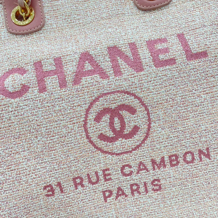 CC DEAUVILLE LARGE 38 TOTE BAG IN LIGHT PINK CANVAS GOLD HARDWARE