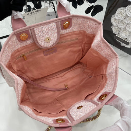 CC DEAUVILLE LARGE 38 TOTE BAG IN LIGHT PINK CANVAS GOLD HARDWARE
