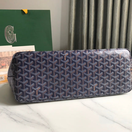 CHIEN GRIS BAG 33 IN NAVY BLUE GOYARDINE CANVAS AND TAN CALFSKIN TRIM