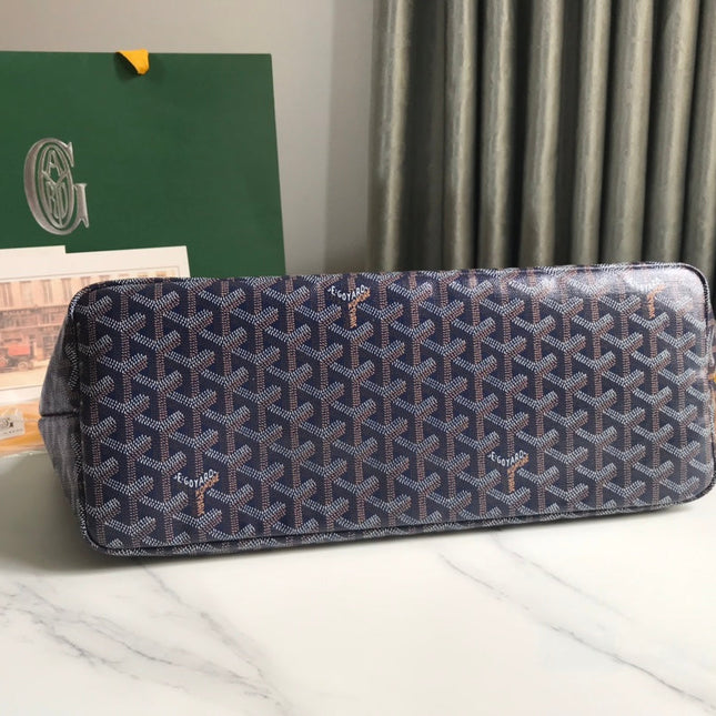 CHIEN GRIS BAG 33 IN NAVY BLUE GOYARDINE CANVAS AND TAN CALFSKIN TRIM