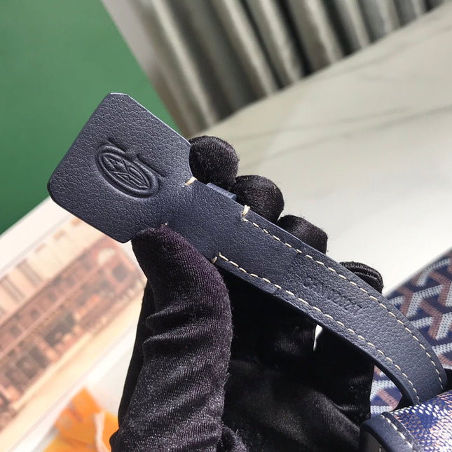 CHIEN GRIS BAG 33 IN NAVY BLUE GOYARDINE CANVAS AND TAN CALFSKIN TRIM