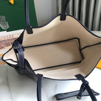 CHIEN GRIS BAG 33 IN NAVY BLUE GOYARDINE CANVAS AND TAN CALFSKIN TRIM