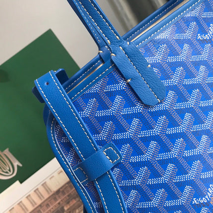 CHIEN GRIS BAG 33 IN SAPPHIRE BLUE GOYARDINE CANVAS AND TAN CALFSKIN TRIM