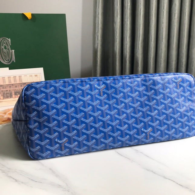 CHIEN GRIS BAG 33 IN SAPPHIRE BLUE GOYARDINE CANVAS AND TAN CALFSKIN TRIM