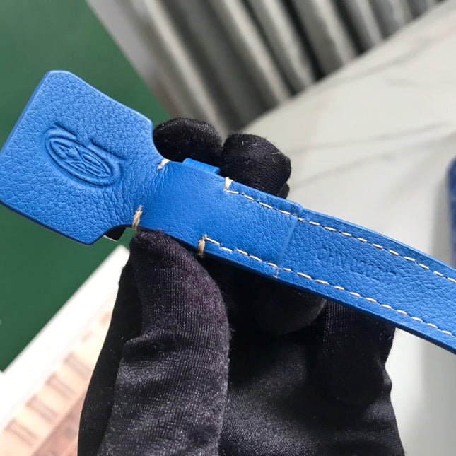 CHIEN GRIS BAG 33 IN SAPPHIRE BLUE GOYARDINE CANVAS AND TAN CALFSKIN TRIM