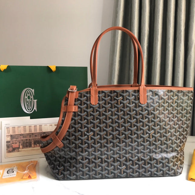 CHIEN GRIS BAG 33 IN BLACK GOYARDINE CANVAS AND TAN CALFSKIN TRIM