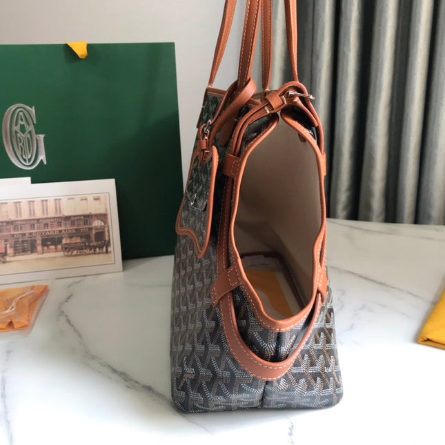 CHIEN GRIS BAG 33 IN BLACK GOYARDINE CANVAS AND TAN CALFSKIN TRIM