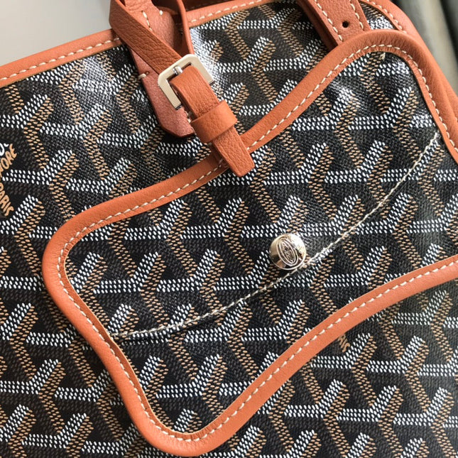 CHIEN GRIS BAG 33 IN BLACK GOYARDINE CANVAS AND TAN CALFSKIN TRIM
