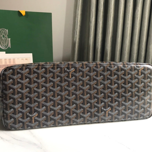 CHIEN GRIS BAG 33 IN BLACK GOYARDINE CANVAS AND TAN CALFSKIN TRIM