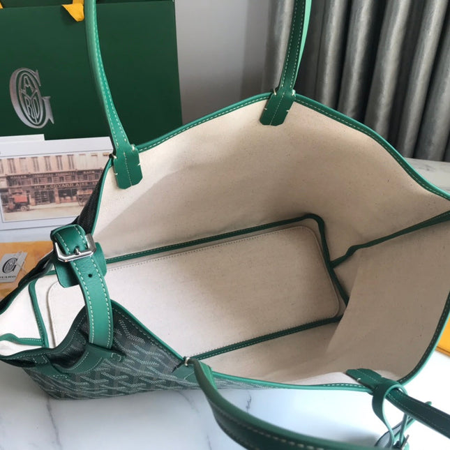 CHIEN GRIS BAG 33 IN GREEN GOYARDINE CANVAS AND CALFSKIN TRIM