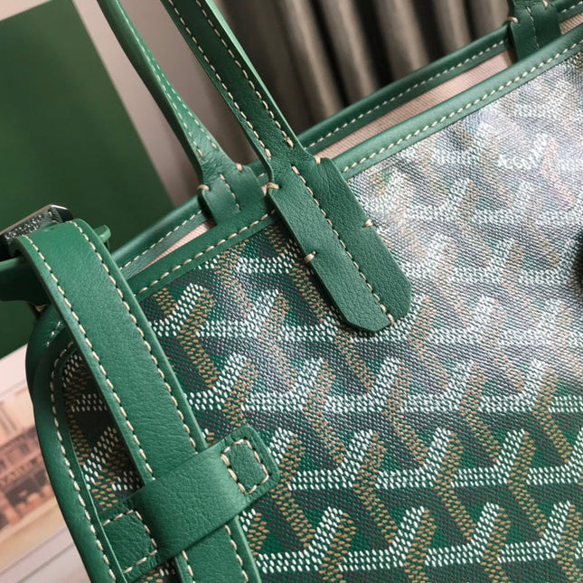 CHIEN GRIS BAG 33 IN GREEN GOYARDINE CANVAS AND CALFSKIN TRIM