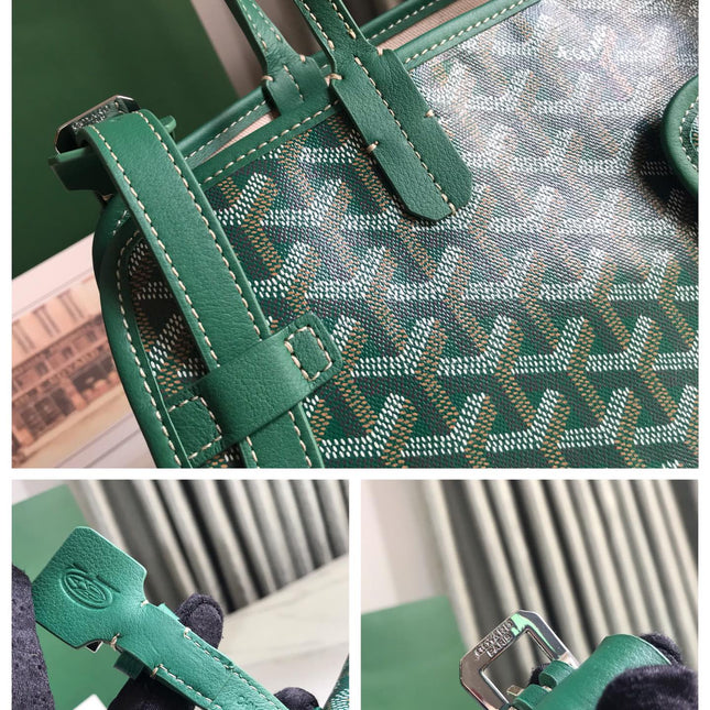 CHIEN GRIS BAG 33 IN GREEN GOYARDINE CANVAS AND CALFSKIN TRIM