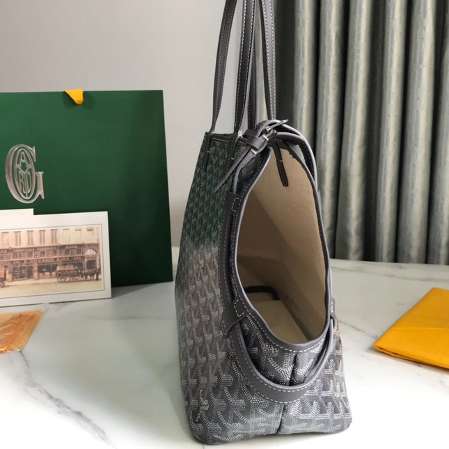 CHIEN GRIS BAG 33 IN GREY BLACK GOYARDINE CANVAS AND CALFSKIN TRIM