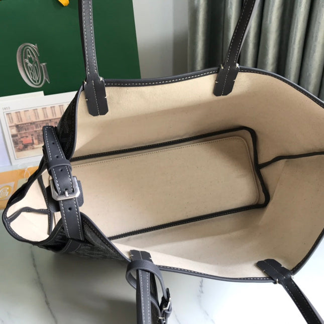 CHIEN GRIS BAG 33 IN GREY BLACK GOYARDINE CANVAS AND CALFSKIN TRIM