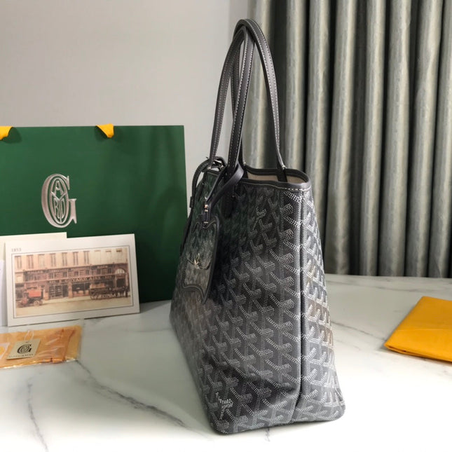 CHIEN GRIS BAG 33 IN GREY BLACK GOYARDINE CANVAS AND CALFSKIN TRIM