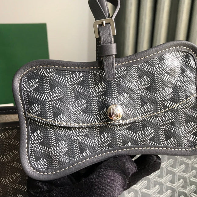 CHIEN GRIS BAG 33 IN GREY BLACK GOYARDINE CANVAS AND CALFSKIN TRIM
