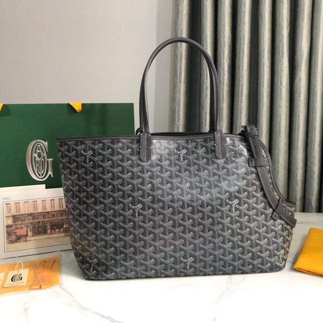 CHIEN GRIS BAG 33 IN GREY BLACK GOYARDINE CANVAS AND CALFSKIN TRIM