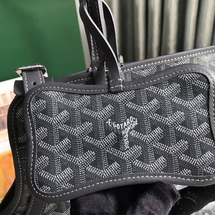 CHIEN GRIS BAG 33 IN GREY BLACK GOYARDINE CANVAS AND CALFSKIN TRIM