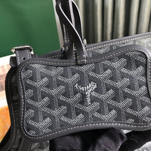 CHIEN GRIS BAG 33 IN GREY BLACK GOYARDINE CANVAS AND CALFSKIN TRIM