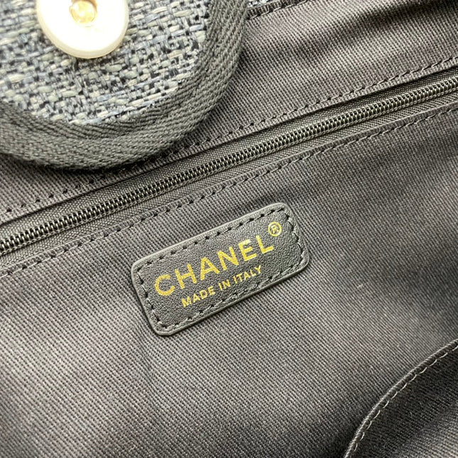 CC DEAUVILLE LARGE 38 TOTE BAG IN BLACK CANVAS GOLD HARDWARE