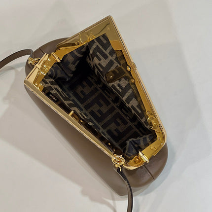 FENDI FIRST SMALL 26 COFFEE BROWN LEATHER BAG WITH EXOTIC DETAILS