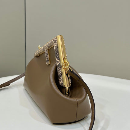 FENDI FIRST SMALL 26 COFFEE BROWN LEATHER BAG WITH EXOTIC DETAILS