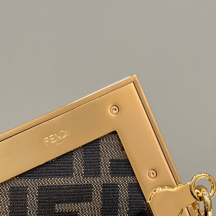 FENDI FIRST SMALL 26 COFFEE BROWN LEATHER BAG WITH EXOTIC DETAILS