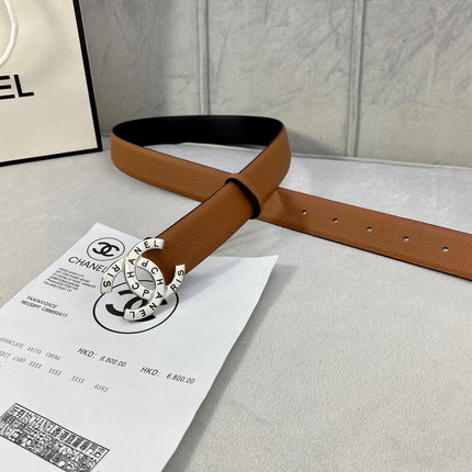 CC 30MM BELT IN BRONZE BROWN SMOOTH CALFSKIN WITH SILVER HARDWARE