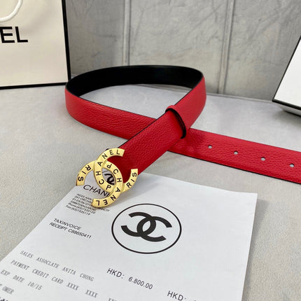 CC 30MM BELT IN CHERRY RED SMOOTH CALFSKIN WITH GOLD HARDWARE