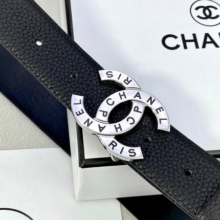CC 30MM BELT IN BLACK SMOOTH CALFSKIN WITH SILVER HARDWARE