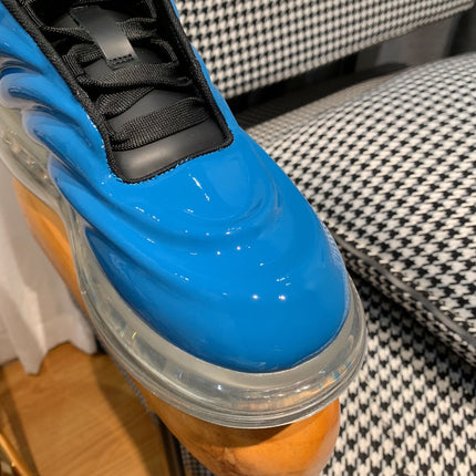 OVERSIZED SNEAKERS IN BLUE SHINY CALFSKIN WITH WAVE PATTERN AND CLEAR SOLE
