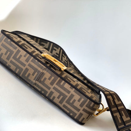 Fend Baguette 27 Brown FF Jacquard Fabric Bag Ghw