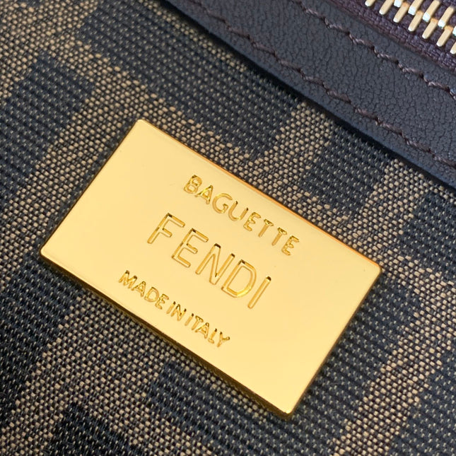 Fend Baguette 27 Brown FF Jacquard Fabric Bag Ghw