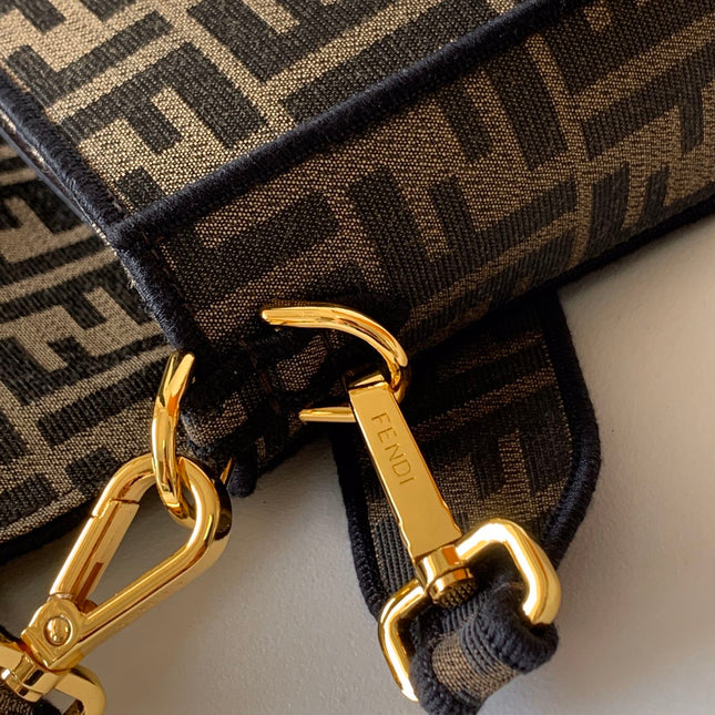 Fend Baguette 27 Brown FF Jacquard Fabric Bag Ghw