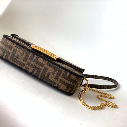 Fend Baguette 20 Brown FF Jacquard Fabric Bag Ghw